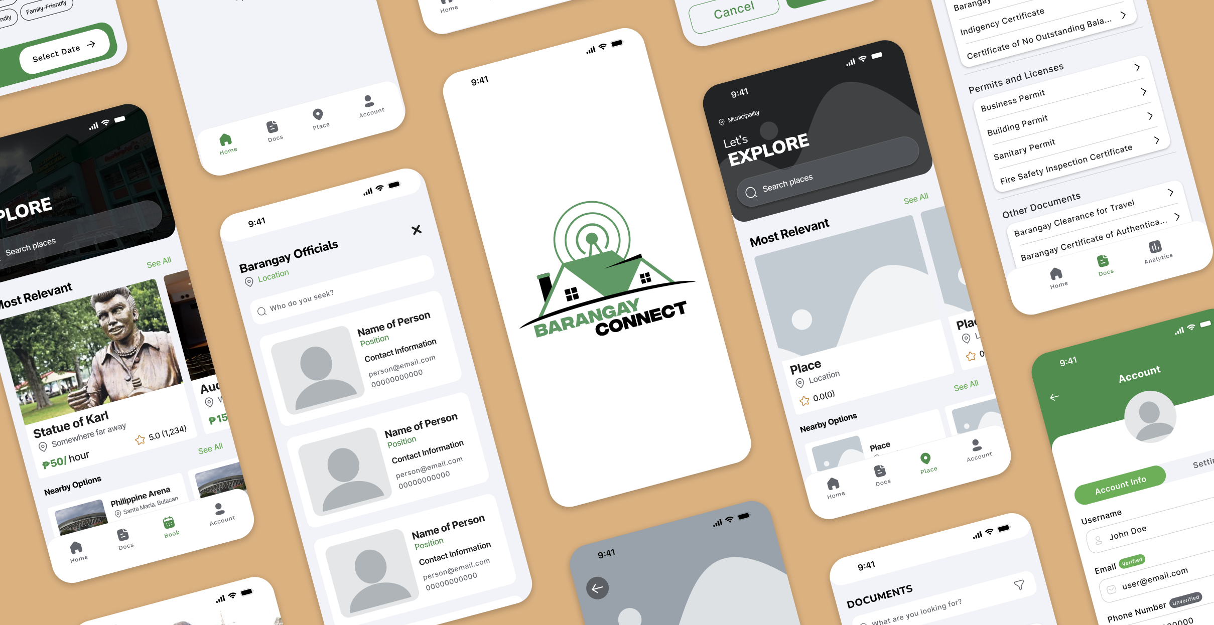 BarangayConnect mobile application screens showcase