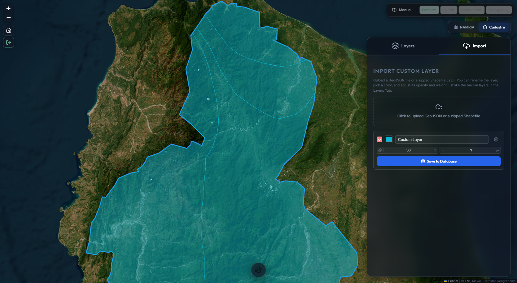 Custom GeoJSON layer imported and styled on the map